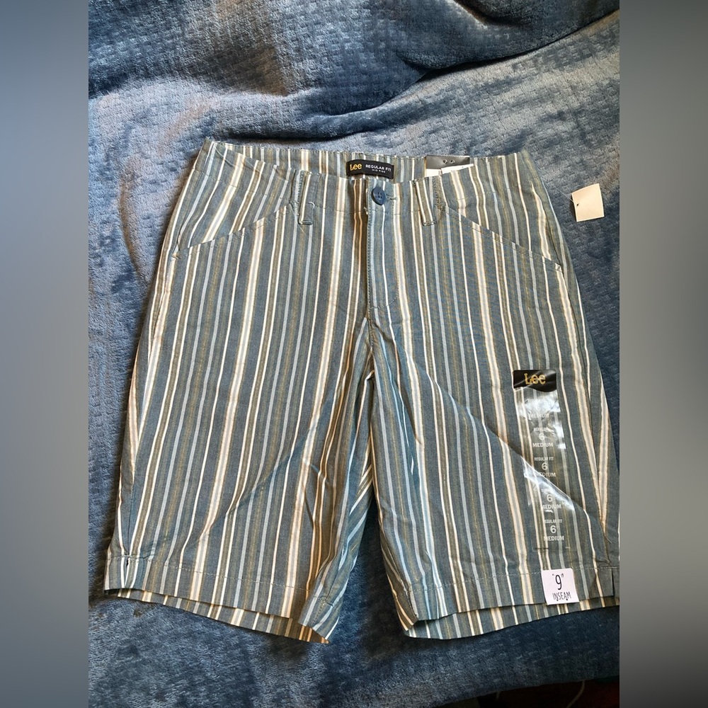 Lee Women's Blue and White Striped Bermudas
